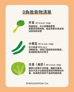 0負擔食物：芹菜、小黃瓜、生菜